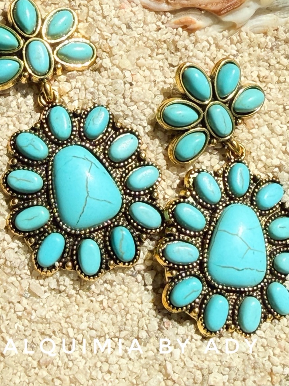 Gold statement  turquoise earrings + BRUTALIST